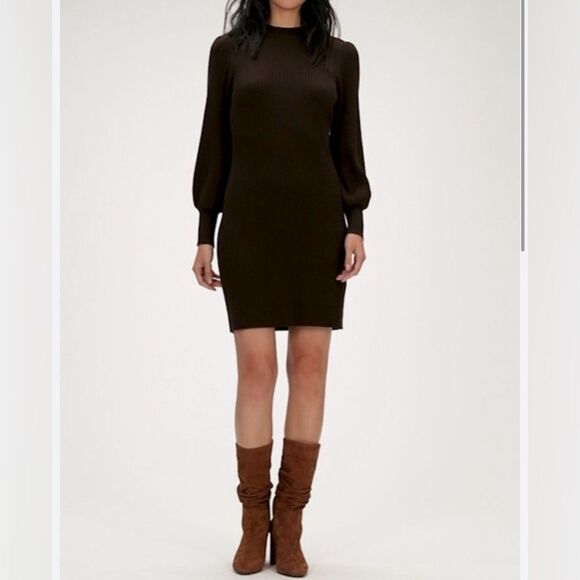 Banana Republic Puff-Sleeve Ribbed Sweater dress in Deep Brown. $119 **NEW** - Picture 1 of 7
